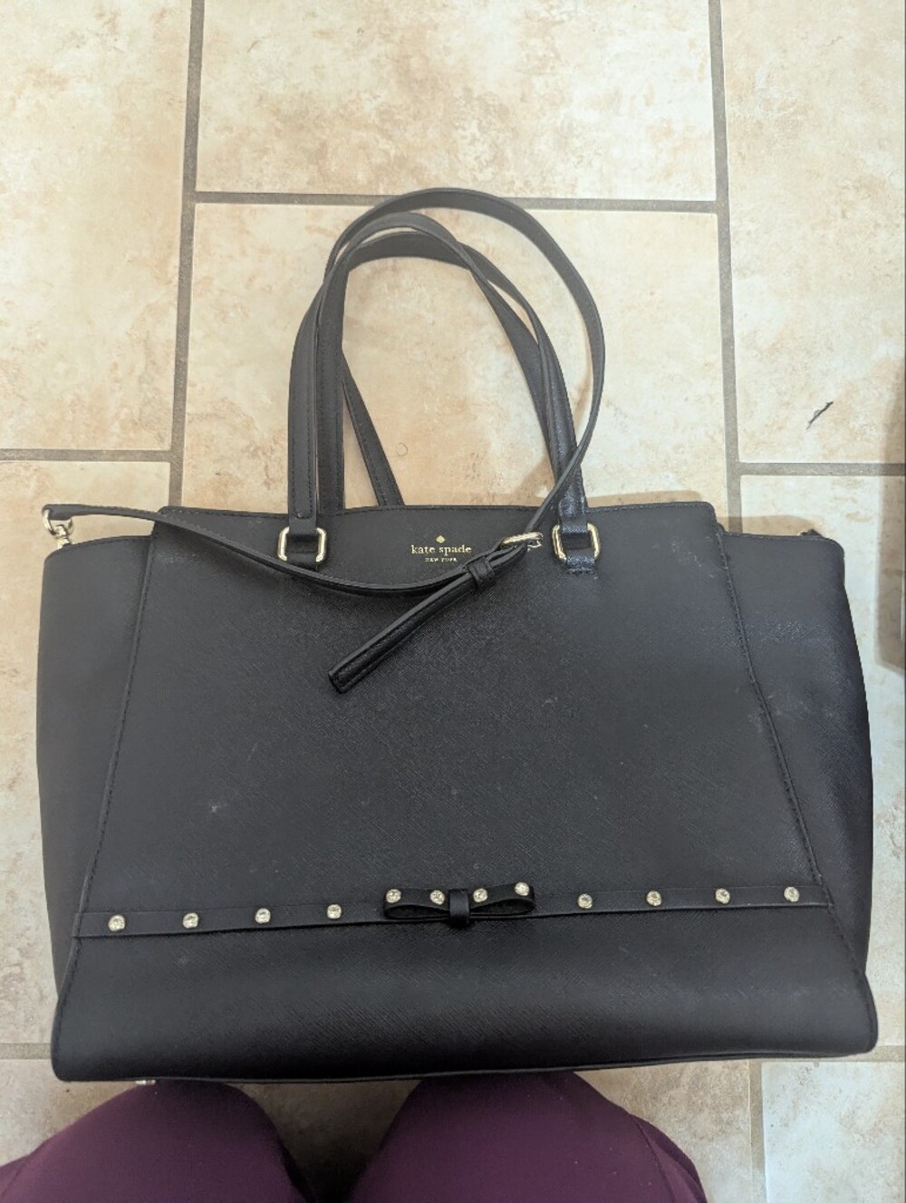 kate spade Black Saffiano Leather Tote with Stud Accents